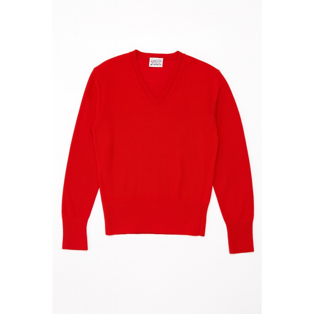 Vintage Women's 60s Red V-Neck Sweater Orlon Interlock DuPont Hi Bulk- Size‎ M